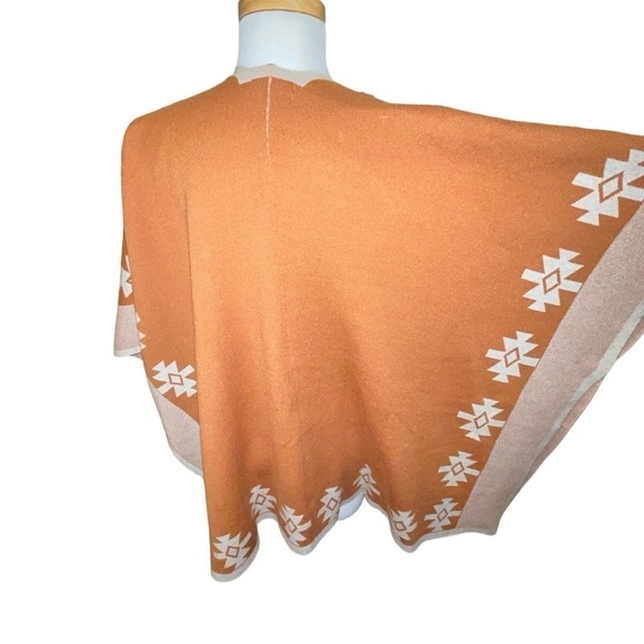 Warm & Cozy Women's Sweater Size M Rust Cream Kimono Style Open Front Southwest - Picture 7 of 9